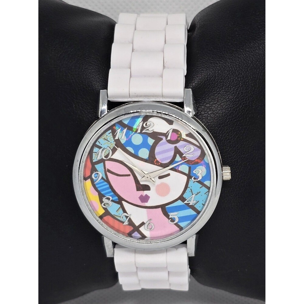Women's Abstract Art Dial Silver Tone Case White Poly Jelly Band Watch 14